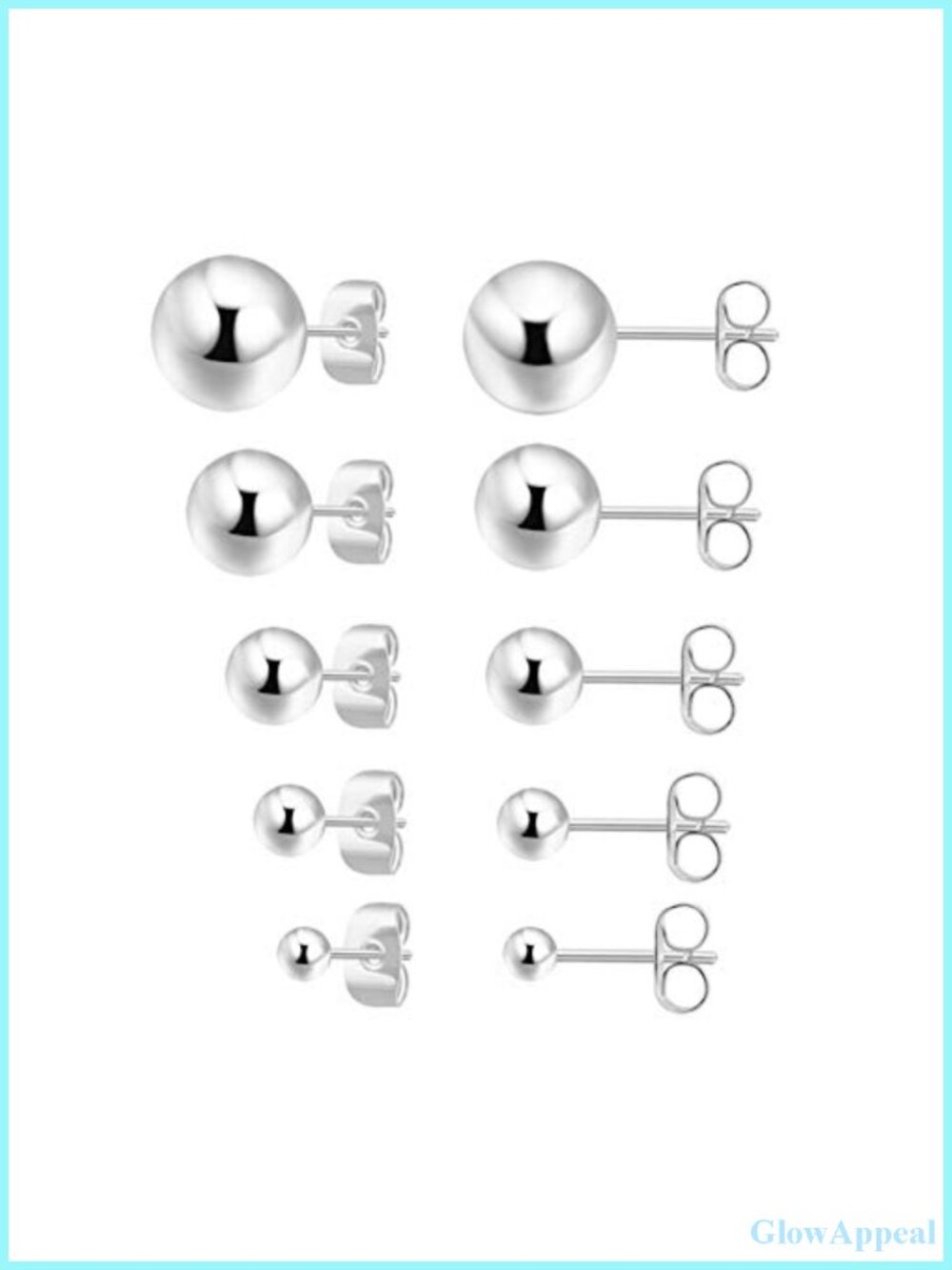 Sterling Silver Round Ball Stud Earrings Hypoallergenic 925 Multiple Piercing 5